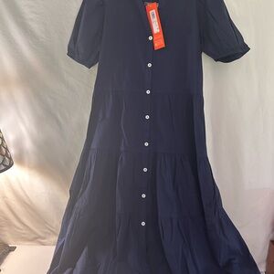 Jude Connally Betsy Stretch Poplin Navy Blue Button-Down Dress Size Large